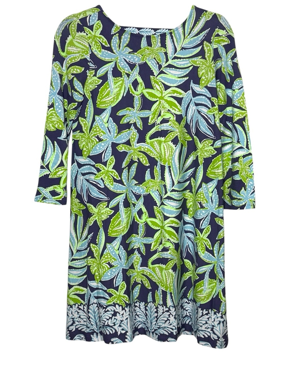 Lilly Pulitzer Dress Womens Small Blue Green Tropical 3/4 Sleeve Strap Back